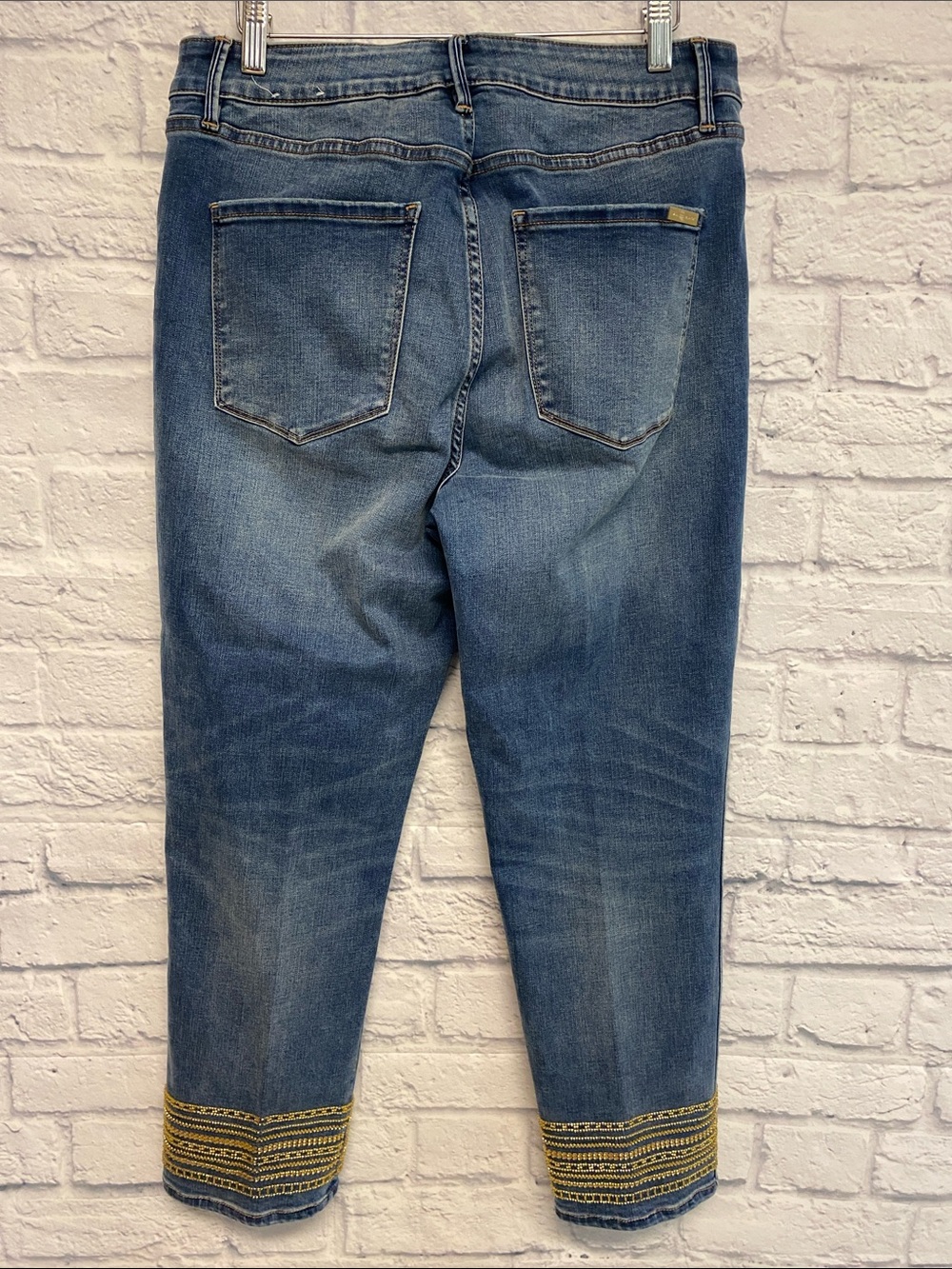 White House Black Market Cropped Jeans with Gold Embellishments Size 10 - Picture 6 of 11